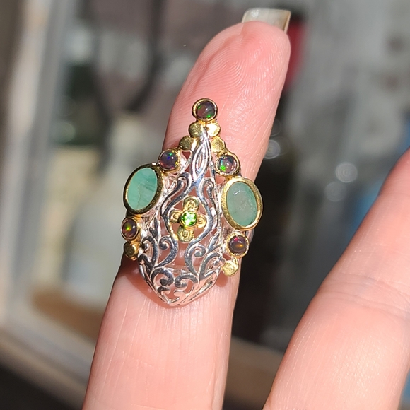 Emerald Opal & Chrome Diopside dome ring sz6 - Picture 8 of 10